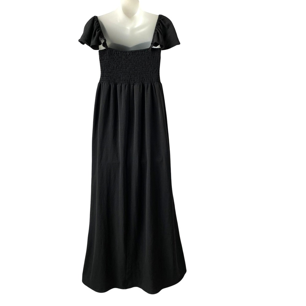 Anna Kaci Milkmaid Maxi Dress M Black Fairy Whimsigoth Smocked Flutter Sleeve - Picture 2 of 10